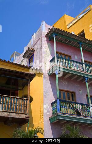 Antica città murata distretto, città di Cartagena, lo stato di Bolivar, Colombia, America Centrale Foto Stock