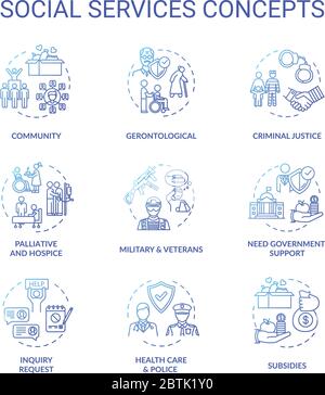 Set di icone di concetto dei servizi sociali Illustrazione Vettoriale