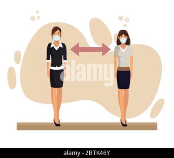 donne d'affari che lavorano e indossano maschere mediche Illustrazione Vettoriale