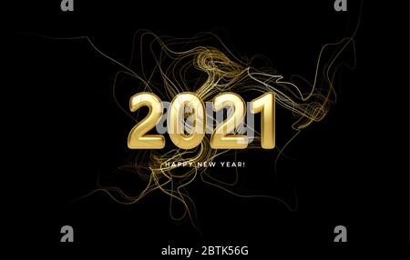 2021 impresso 3d realistico dorato sullo sfondo dell'onda di confetti con glitter oro. Illustrazione vettoriale Illustrazione Vettoriale