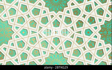 Linee dorate del modello di stella islamica. Reale. Illustrazione vettoriale. Illustrazione Vettoriale