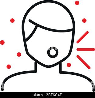 Uomo avatar con dry linea tosse bicolore stile icona design di cura medica e covid 19 virus tema illustrazione vettoriale Illustrazione Vettoriale