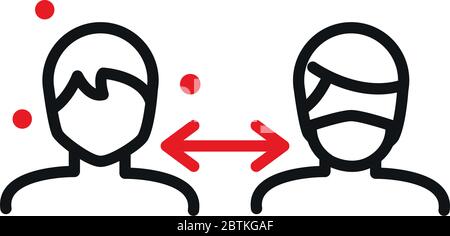 Social distancing tra uomini linea bicolore stile icona design di cura medica e covid 19 virus tema illustrazione vettoriale Illustrazione Vettoriale