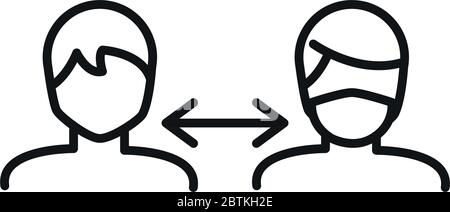 Distanza sociale tra uomo linea stile icona design di cura medica e covid 19 virus tema illustrazione vettoriale Illustrazione Vettoriale