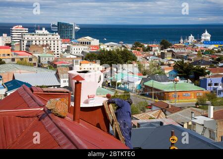 Cafe Mirador del Estrecho sulla collina di la Cruz a Punta Arenas City, Provincia di Magallanes, Patagonia, Cile, Sud America Foto Stock