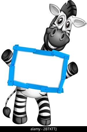 Modello di segno vuoto con zebra felice su sfondo bianco illustrazione Illustrazione Vettoriale