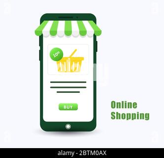 Shopping online. Il catalogo dei prodotti sulla pagina del browser Web. Carrello. Moderna illustrazione vettoriale in stile piatto. Illustrazione Vettoriale