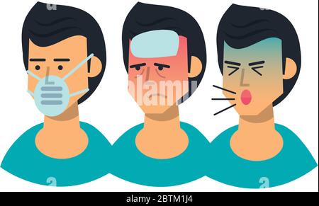gruppo di uomini malati con sintomi e utilizzare maschera medica Illustrazione Vettoriale