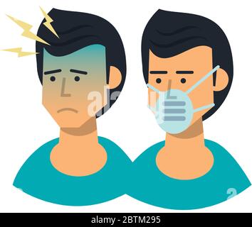 gruppo di uomini malati con sintomi e utilizzare maschera medica Illustrazione Vettoriale