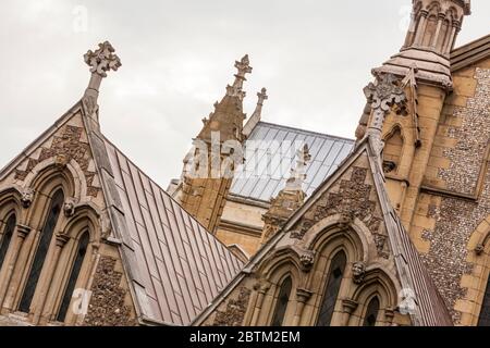 Dettaglio architettonico della Cattedrale di Southwark nella zona di Bankside del quartiere londinese di Southwark Foto Stock