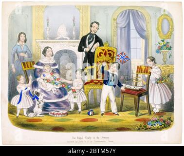 Famiglia reale nel vivaio: Regina Vittoria, Principe Alberto, e i loro figli, stampa di Dean & Co, circa 1845 Foto Stock