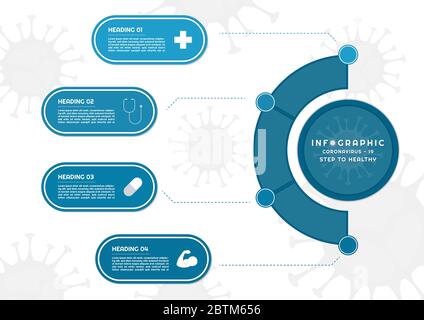 Forma del cerchio e della capsula infografica per il disegno medico coronavirus-19. Illustrazione vettoriale. Illustrazione Vettoriale