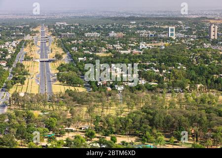 Islamabad vista città, da Daman-e-Koh, collina giardino. Colline di Margala, Islamabad, Islamabad Capital Territory, Pakistan, Asia meridionale, Asia Foto Stock