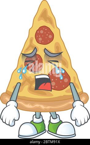 Una fetta piangente di concetto di disegno di carattere cartoon pizza Illustrazione Vettoriale