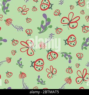 farfalle e ladybug modello vettoriale senza giunture Illustrazione Vettoriale