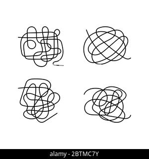 Tracciare la raccolta di linee aggrovigliate. Corde sudicie isolate su sfondo bianco. Illustrazione vettoriale. Illustrazione Vettoriale