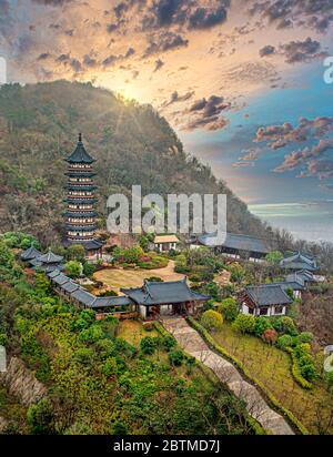 Cina, jiansu, Nanjin City, Niushou Scenic Mountain, pagoda Foto Stock