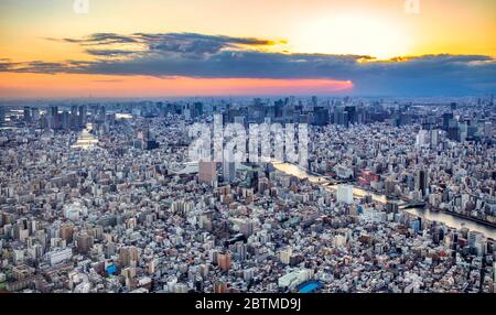 Giappone, Tokyo City, Koto e Chuo Ku Area, Fiume Sumida Foto Stock