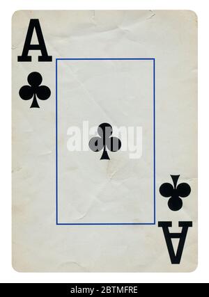 Ace di club Vintage carta da gioco isolato su bianco (percorso di clipping incluso) Foto Stock