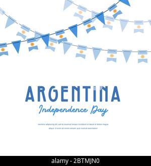 Giornata dell'indipendenza dell'Argentina. Sfondo banner vettoriale con conchetting con bandiere di Argentina sfondo per biglietto di auguri, Poster, Web Banner Design. Illustrazione Vettoriale