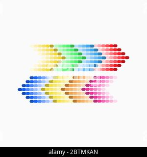 Freccia puntiforme blu e rossa, gialla, icona verde. Effetto mezzitoni. Elemento grafico isolato. Stock - illustrazione vettoriale. Illustrazione Vettoriale