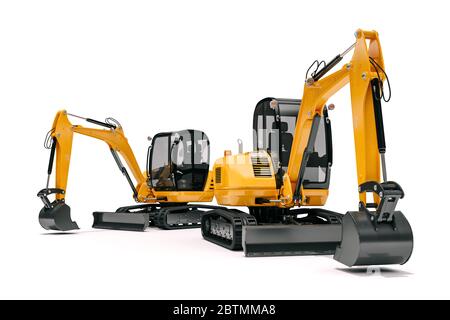 bulldozer 3d su backgorund bianco Foto Stock