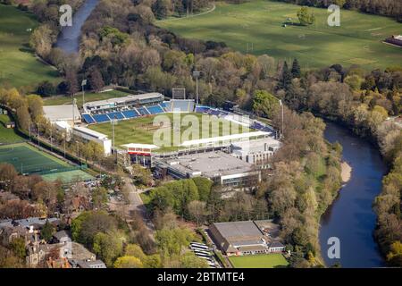 Vista aerea del campo da cricket dei Giardini di Sophia a Cardiff, Galles Foto Stock