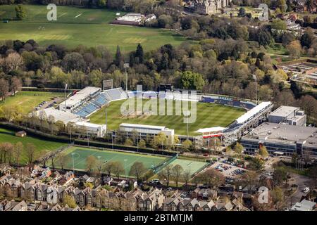 Veduta aerea del campo da cricket dei Giardini di Sophia a Cardiff, Galles Foto Stock