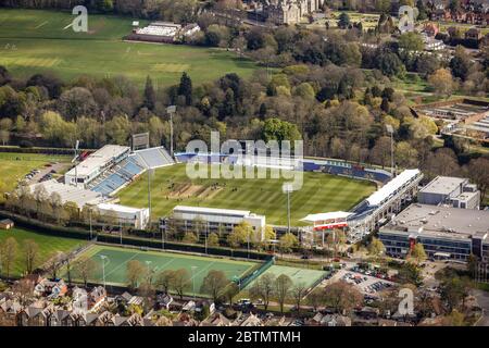 Veduta aerea del campo da cricket dei Giardini di Sophia a Cardiff, Galles Foto Stock