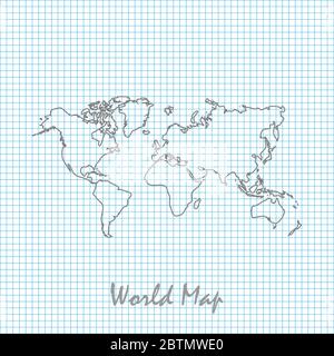 Mappa mondiale del disegno a mano, linea sketch. una illustrazione vettoriale Illustrazione Vettoriale