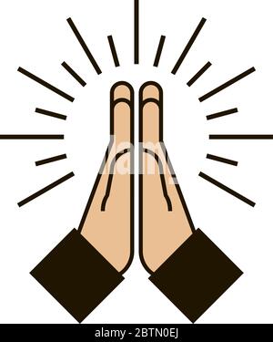 Icona di pregare con le mani in burst design piatto Illustrazione Vettoriale