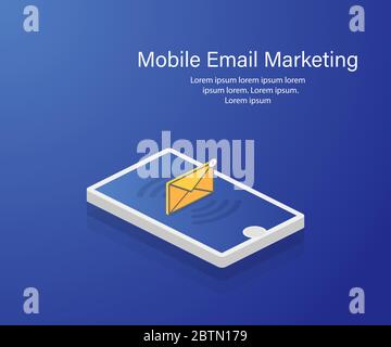 Telefono isometrica. La posta elettronica mobile marketing. Disegno isometrico. Illustrazione Vettoriale Illustrazione Vettoriale