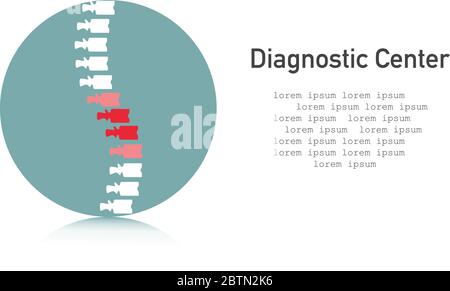 Icona della colonna vertebrale. Centro diagnostico. Dorso con simbolo del dolore in un appartamento di stile. Illustrazione Vettoriale Illustrazione Vettoriale