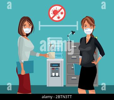 donne d'affari che lavorano e indossano maschera medica Illustrazione Vettoriale