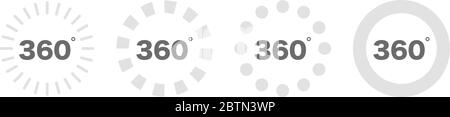Viste a 360 gradi impostare l'icona. 360 visualizza il simbolo. Set di icone di caricamento. Illustrazione Vettoriale Illustrazione Vettoriale