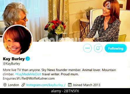 Twitter page (maggio 2020) Kay Burley - Sky News giornalista e presentatore Foto Stock