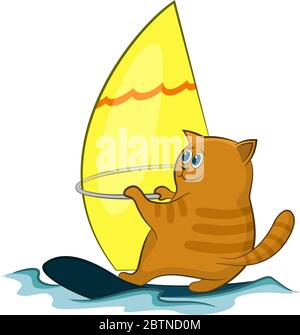 Cartoon Cat windsurfer Illustrazione Vettoriale
