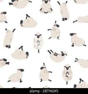 Lo yoga delle pecore presenta un modello senza giunture. Animali da fattoria. Design piatto. Illustrazione vettoriale Illustrazione Vettoriale