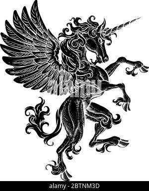 Pegasus Unicorn rampante Rest Wings Horse Illustrazione Vettoriale