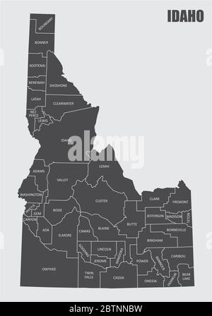 Mappa delle contee dello stato dell'Idaho Illustrazione Vettoriale