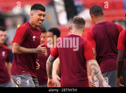 MADRID, SPAGNA - 31 MAGGIO 2019: Roberto Firmino di Liverpool ha ritratto durante una sessione di allenamento tenuta un giorno prima della finale della UEFA Champions League 2018/19 tra Tottenham Hotspur (Inghilterra) e Liverpool FC (Inghilterra) a Wanda Metropolitano. Foto Stock