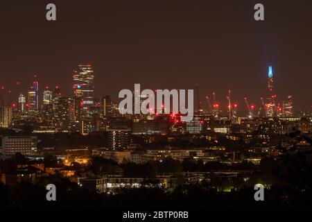 Londra di notte da Parliament Hill, Hampstead Heath Foto Stock