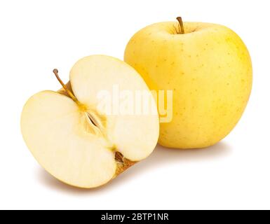 affettato golden delizioso percorso mele isolato su bianco Foto Stock