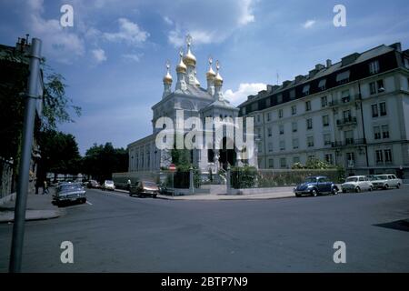 Cattedrale ortodossa russa dell'Esaltazione della Santa Croce, Ginevra, Svizzera, raffigurata nel 1975 Foto Stock