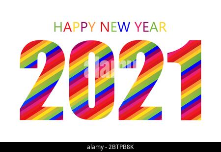 Modello di design Rainbow Happy New Year 2021. Design moderno per Calendario, inviti, biglietti d'auguri, volantini o stampe per le festività. Foto Stock