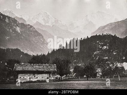 Fotografia d'epoca della fine del XIX secolo - Jungfrau, Eiger, Monch, montagne in Svizzera Foto Stock