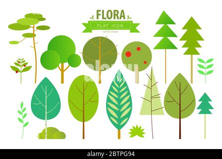 Insieme di alberi. Icone piatte Illustrazione Vettoriale