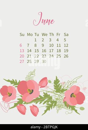 Calendario dei fiori 2021 con bouquet di fiori Illustrazione Vettoriale