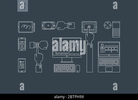Gadget nell'uso di stile lineare. Illustrazione Vettoriale