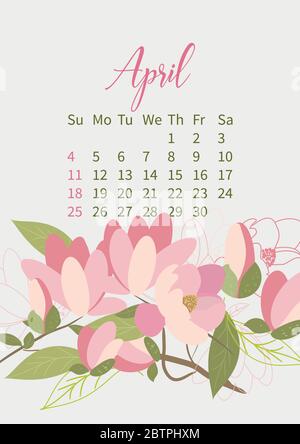 Calendario dei fiori 2021 con bouquet di fiori Illustrazione Vettoriale